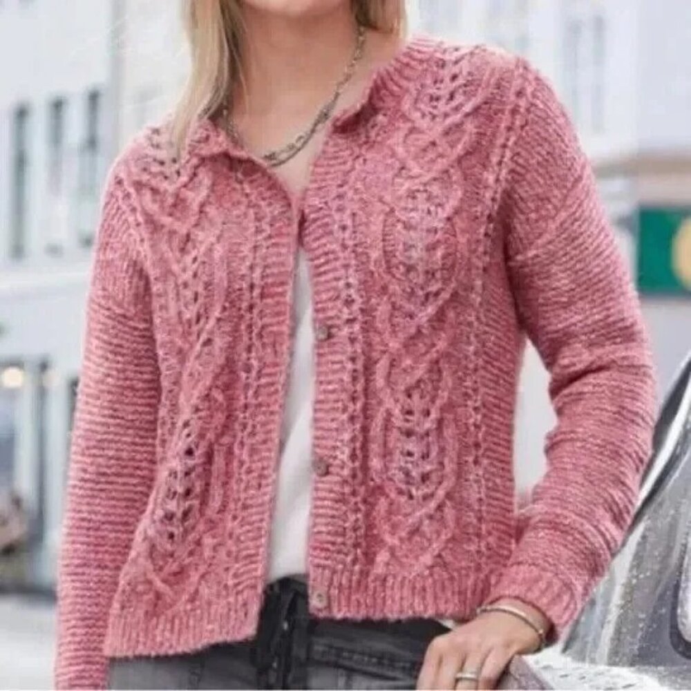 Sundance Womens Rose Safe Harbor Cable Knit Button Cardigan Size Small